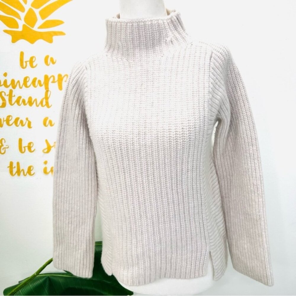 INTERMIX Wool Cashmere Cream Off White Mock Neck Sweater Size Small
